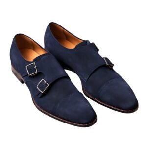 navy blue monk strap shoes