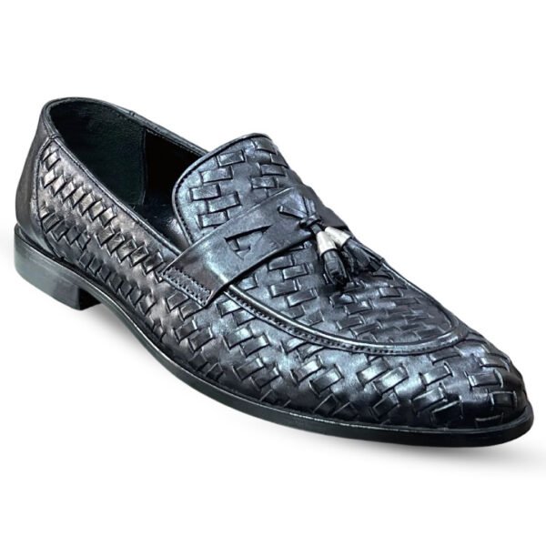 men's black woven tassel loafers