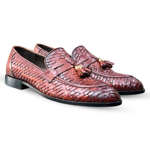 leather woven slip on shoes for men