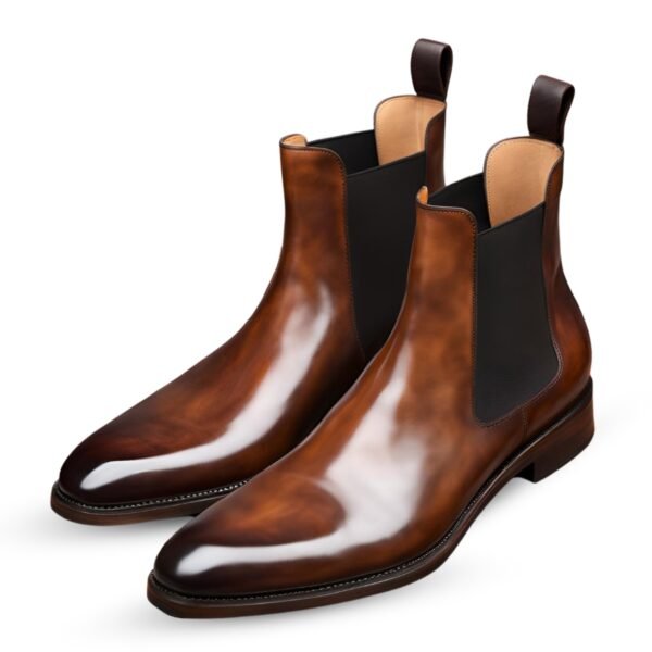men's brown leather patina chelsea boots