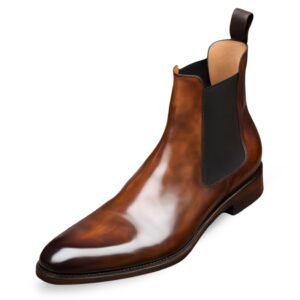 men's brown patina leather chelsea boots