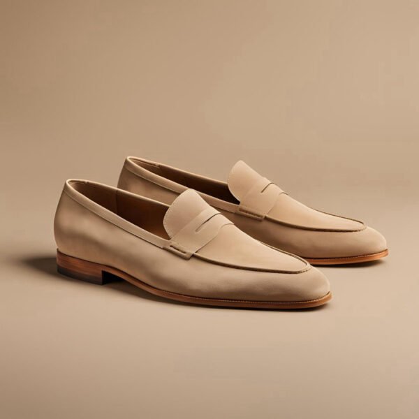 Shanzos attire, mens suede beige loafers