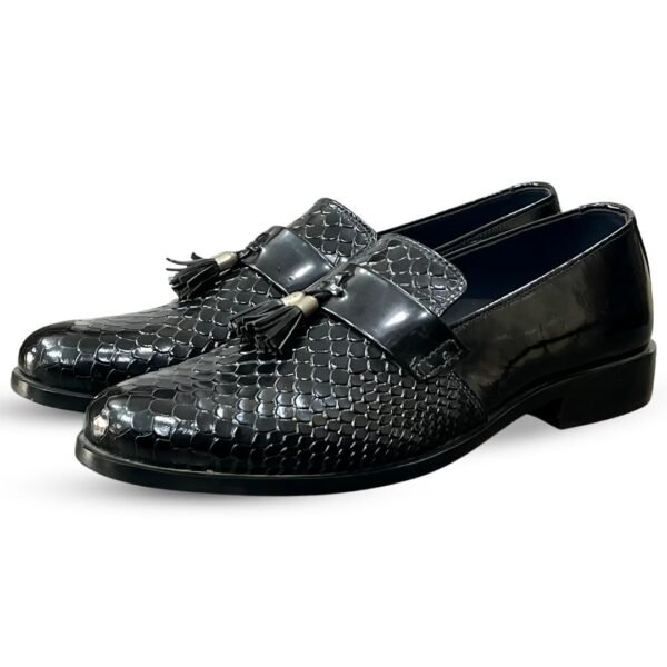 shiny black loafer shoes