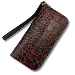 crocodile leather wristlet clutch purse